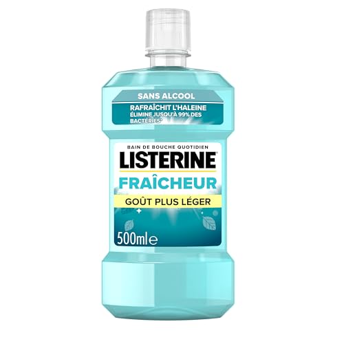 Listerine – Bain de Bouche Fraîcheur Goût Plus Léger 0% Alcool (bouteille de 500 ml) – Soin bucco-dentaire quotidien – Bain de bouche sans alcool pour une haleine fraîche durable