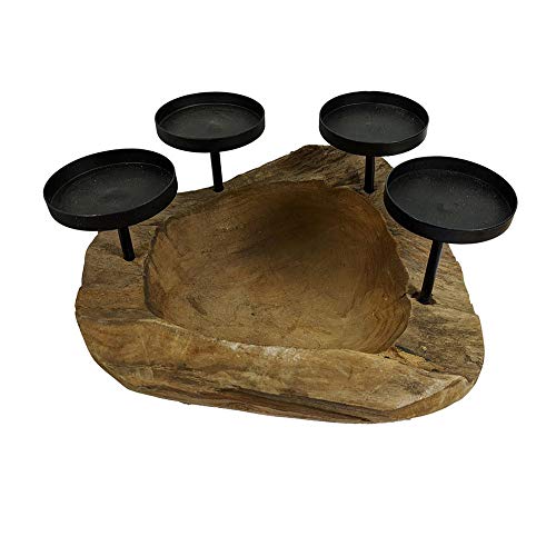 Adventskranz Schale Holz zum Dekorieren 4 Kerzenhalter Tischleuchter Teak...