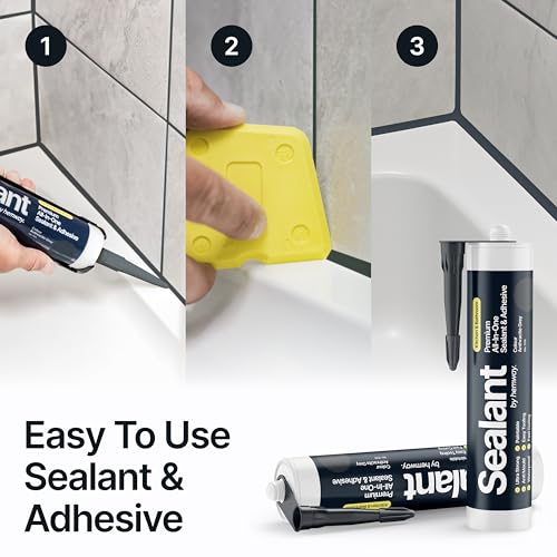 Image of Hemway Anthracite Gray Kitchen & Bathroom Sealant & Adhesive - 300ml 1 Pack | Hybrid Polymer, Superior to Silicone Caulk Sealant, Waterproof, Odorless, Paintable, Ideal for Around Bathtub Shower Kitchen