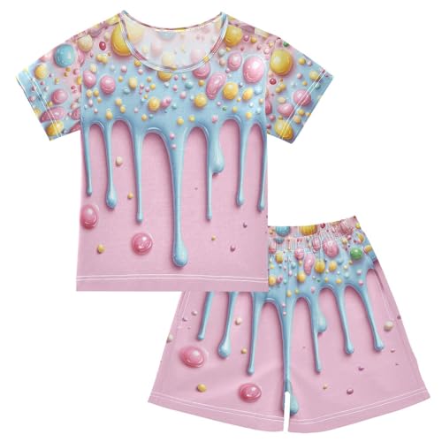 Pajama Sets Short Sleeve Candy Dripping Bubble Background Soft Cotton Summer Sleepwear 2 Piece PJS Size 5-14T