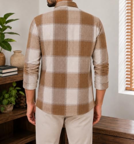Image of Men's Brown & Cream Checks Flannel Shirt /Size: