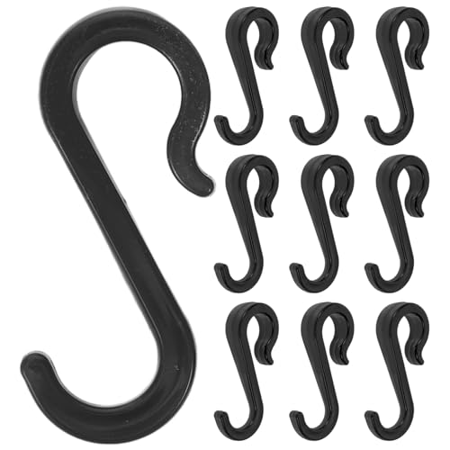 UKCOCO Lot de 24 crochets en forme de S, en plastique, noir, 5,9 x 2,2 x 1 cm, crochets de serrage mobiles pour serviettes, clés, cuisine, salle de bain, pour tubes ronds et carrés, max. 16 mm