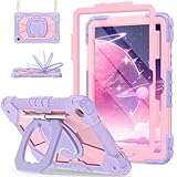 Scnioy for Galaxy Tab A9 Plus Case 11 Inch, Rugged Case for Samsung Galaxy A9+ Tablet with Screen Protector 360 Rotating Stand Shoulder Strap Pen Holder, 2023 Model(SM-X210/X216/218), Purple Rose