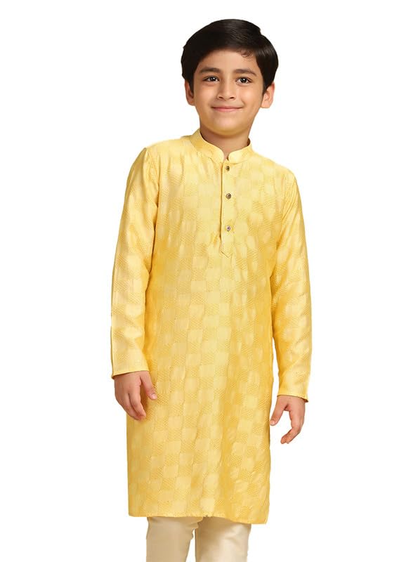 Kisah Boys Kurta | Cotton Blend Woven Design Ethnic Wear For Kids Wedding And Occasions-Kk-1033-9-10 Years Yellow