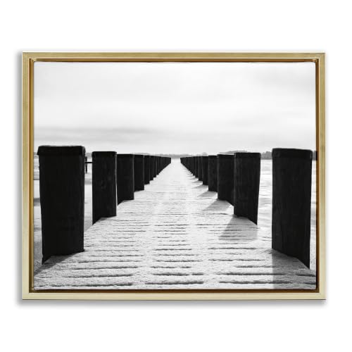 Snowy Beach Dock Landscape, 16 x 20 Inch Canvas in Floater Frame