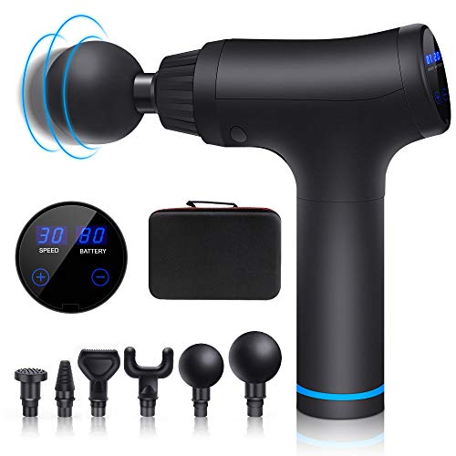 Massage Gun,Hand-Held Percussion Muscle Massage Device for Deep Tissue Relaxation Massage LCD Display 30 Speeds Optional Modes with 6 Replaceable Massage Heads