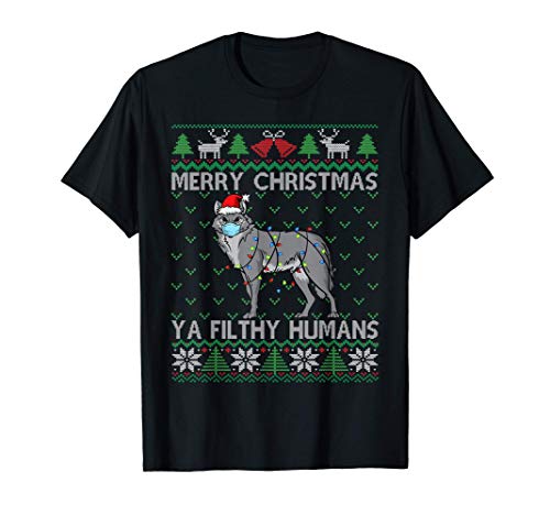 Merry Christmas Wolf Face Mask Ugly Christmas Camiseta