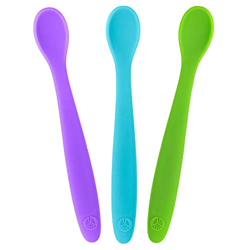 Image of WeeSprout Silicone Baby Spoons - First Stage Infant Feeding Utensils With Soft-Tip, Bendable Kitchenware for Parent & Self-Feeding, Ultra-Durable, Dishwasher Safe, Travel Case, Set of 3