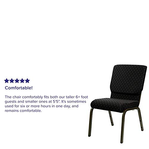 Flash Furniture HERCULES Series 18.5''W Stacking Church Chair in Black Dot Patterned Fabric - Gold Vein Frame
