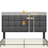 Yaheetech Polsterbett 140 x 200 cm Doppelbett mit Höhenverstellbarem Kopfteil, Stabiler Bettrahmen Stoffbett mit Lattenrost, Gepolstertes Bettgestell Jugendbett, Dunkelgrau