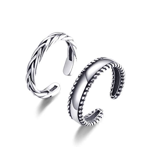 Elitven 2PCS Sterling Silver Open Adjustable Toe Rings Vintage Braid Rings for Women