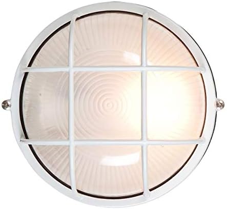 Nauticus - Round 7"dia Wet Location Bulkhead - White Finish - Frosted Glass Shade