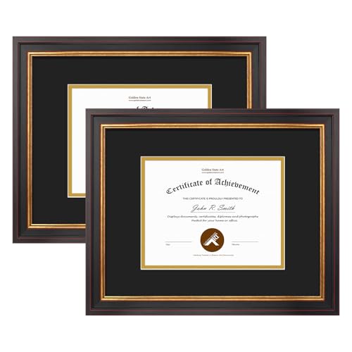 Golden State Art 2 Pack 11x14 Frame Black & Gold Double Mat For 7x9 Diploma