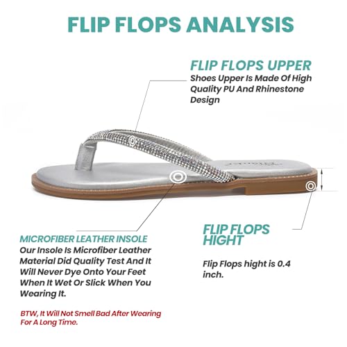 Image of NianEr Womens Microfiber Leather Memory Foam Sandals Flip Flops Slides | Rhinestone, Glitter, Sparkly, Bling, Jeweled, Sparkle, Diamond, Flat, Comfortable, Slip On, Dressy, Dress, Beach, Vacation