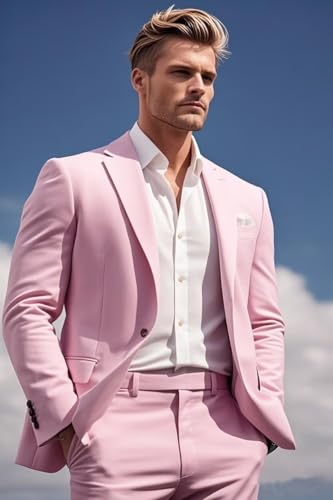 Mens Suit Set Slim Fit 2 Pieces Blazer Pants Stylish Stretch Fabric Chic Stylish Wedding Prom Church Outfit Formal2