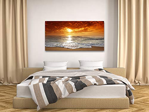 Muolunna S04650 Canvas Prints Wall Art Sunset Ocean Beach Pictures Photo Paintings For Living Room Bedroom Home Decorations Stretched And Framed Ready To Hang Seascape Waves Artwork 20X40Inch #TOP5
