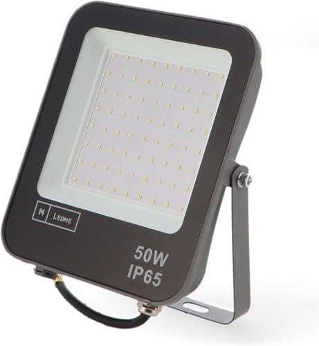 M Ledme - LED-Projektor Napoli 50W, 6.000 Lumen, IP65 Dimmbar, Farbneutrales Licht (4500k), Außenbeleuchtung, Geeignet für Garten, Hof, Parkplatz, Hotel, Lager, etc.