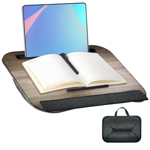 DZHPSRSZ Portable Lap Laptop Desk with Cushion,Fits Up to 15.6 inch Laptop,Laptop Lap Pad for Home Office Study,Multi-Functional Lap Desk for Laptop- Black Wood Grain