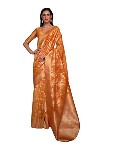 Sari indien en organza Un stitch 8526 moutarde idéal pour un mariage traditionnel