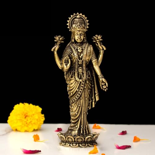 Image of INDICAST Brass Goddess Laxmi Statue for Home Temple | 5 inch Standing Maa Lakshmi Figurine Idol Murti Sacred Symbol of Wealth | Perfect for Rituals & Gifting (Weight- 150gm)