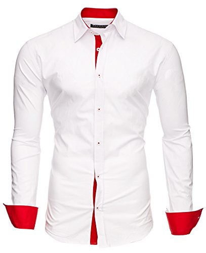 Kayhan Hombre Camisa, TwoFace White/Ärmel Red XL