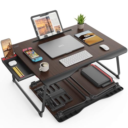 Laptop Tisch für Bett, SAIJI XXL klappbar Betttisch, für Lernen, Essen, Arbeiten, Sofa, Bett, mit Shublade, Handauflage Buchständer, Tablet Handy ständer (Schwarze)