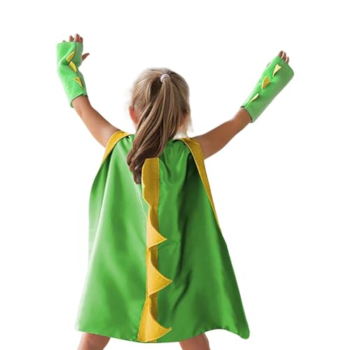 Generisch Disfraz de Halloween para niños, capa de dinosaurio con guantes, perfecta para Halloween y fiestas de cumpleaños, diseño verdoso para niños, niñas y niños pequeños de 3 a 8 años