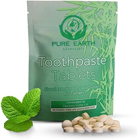 Zero Waste Toothpaste Tablets with Fluoride - Vegan & Eco Friendly Travel Toothpaste Tablets for Healthy Teeth & Fresh Breath - 60 Count by Pure Earth Essentials