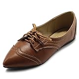 Ollio Women's Ballet Shoe Flat Enamel Pointed Toe Oxford M1818 (7 B(M) US, Brown)