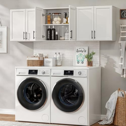 FIMELLO 47.2" W Laundry Room Cabinets Wall Mounted, Laundry Wall Cabinet, Floating Wall Cabinets, Hanging Cabinets for Wall, Cabinets for Laundry Room, Adjustable Shelf, Shaker Doors, Off White