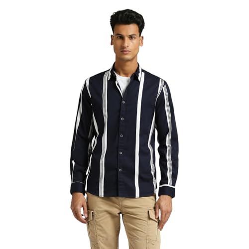 Image of Pepe Jeans Men's Casual Shirt | Striped Shirt for Men| Regular Fit | Vertical Stripes | Full Sleeve | Available in Plus Size