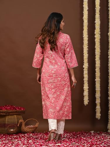 Image of FIRSTRAIN Women Cotton Straight Printed Kurti | Soft Breathable Kurta for Office & Casual Use | | Trendy Festive & Regular Wear Cotton Kurti