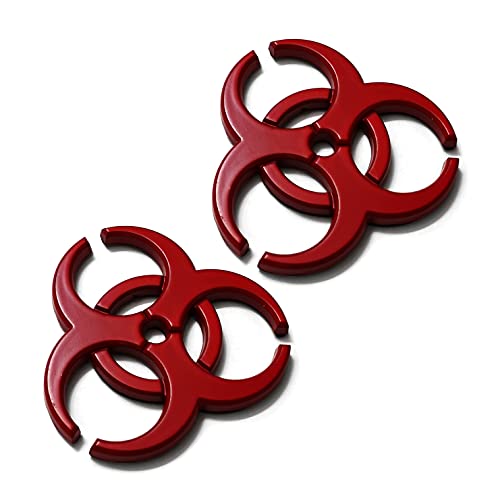 PTDecals 2X 3D Red Metal Biochemical Marker Emblem Car Motorcycle Biohazard Symbol Decal Emblem Sticker Modification