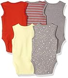 Hanes Ultimate Baby Flexy 5 Pack Sleeveless Bodysuits (Tanks), Yellow/Reds, 18-24 Months