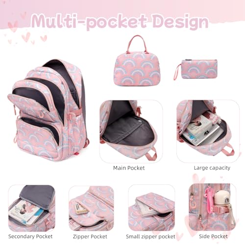 3Pcs Girls Rolling Backpack Kids Bookbag with Wheels Set Elementary Students Outdoors Trolley Schoolbag4