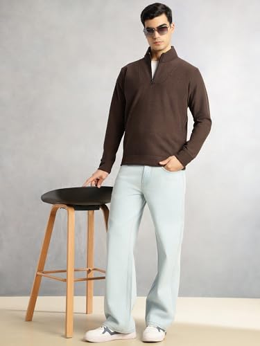 Image of Thomas Scott Men's | Regular Fit | Long Sleeves | High Neck | Solid | 100% Polyester | Knitted | Sweatshirt | Dry Clean Only