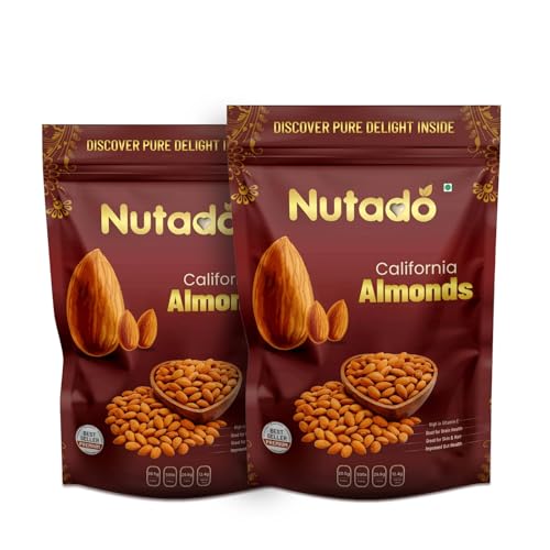 Image of Nutado Premium Dry Fruits Combo Pack | California Almonds 400g ( 200g x 2) | Fresh Crunchy Badam | Healthy Snacks | Daily Nutrition Offer Pack Raw Badam Giri | Nutritious & Delicious High in Fiber & Boost Immunity | Rich in Protein, Magnesium, Phosphorus and Dietary Fibre, Nuts & Dry Fruits Real Nuts | Gluten Free | | Zero Cholesterol