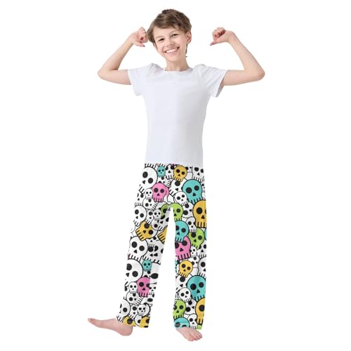 ZZXXB Skull Colorful Print Boys Long Pants Soft Trousers Elastic Waist Kids Lounge Bottoms with Pockets S-XL2