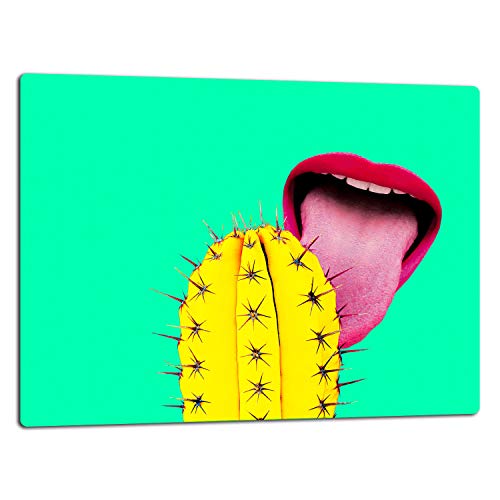 TMK Tabla de cortar de cristal, placa para cubrir la vitrocerámica, 1 pieza, 52 x 40, placa de corte de cristal, protección contra salpicaduras, placa de cristal universal, para cocina, cactus