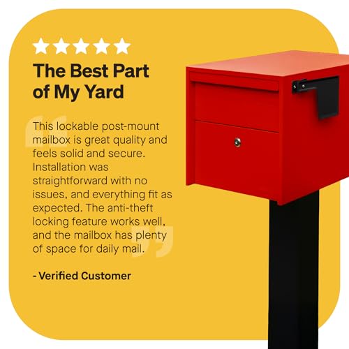 Image of Adoorn Lockable Post Mount Mailboxes for Outside - Small Anti-Theft Locking Mailbox for Packages and Letters - Weatherproof Construction - Durable Steel - 12 inch H x 12 inch W x 18.5 inch D - Red