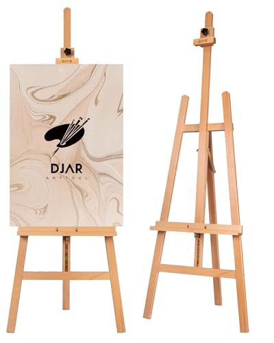 DJAR Chevalet d'art en bois pour peinture, hauteur réglable de 145 à 193 cm, peut contenir une toile jusqu'à 109 cm, chevalet de sol pour adultes, débutants