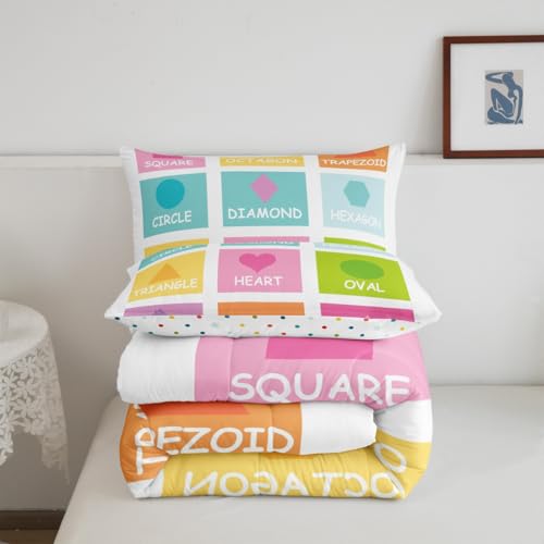Image of Feelyou Kids Shapes Bedding Set Full Size, Educational Comforter Set Boys Girls Preschool Duvet Insert Learning Teens Bedroom Decor with 2 Pillow Case