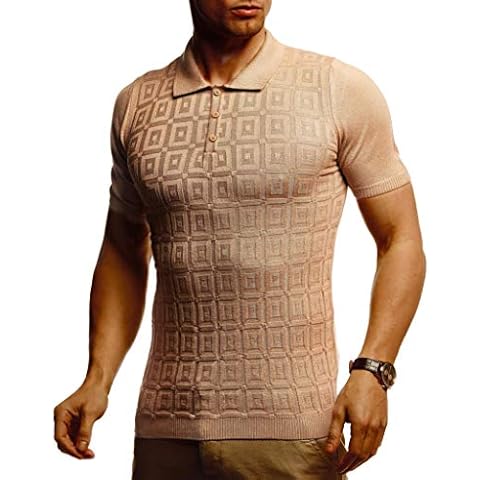 Leif Nelson LN7395 Men's Summer T-Shirt Polo Neck Slim Fit Fine Knit Cool White Black Basic Men's Polo Shirts Boys Short Sleeve Shirt Top - Brown - Medium Cover