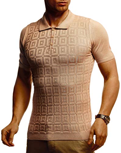 T-shirt d'été pour homme col polo Leif Nelson LN7395 basique en maille fine manches courtes