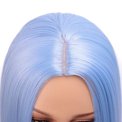 Entranced Styles Light Blue Wig Synthetic Straight Hair Bob Cut Wig Middle Part Shoulder Length Fashion Bob Wigs For Women Cosplay Wig #TOP4