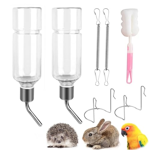 Botella de cristal para roedores, 2 unidades, 350 ml, para conejos, hámsters y cobayas, resistente al invierno