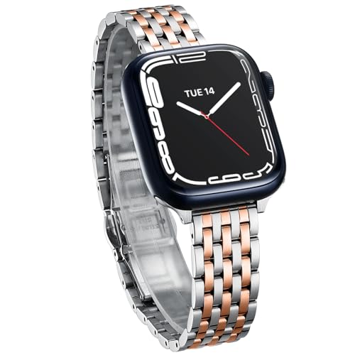 Thin & Feminine Bands for Apple Watch 10 9 8 7 6 5 4 3 2 1, Dressy Metal Silver Watch Bands for Women for Apple Watch 45mm 44mm 42mm