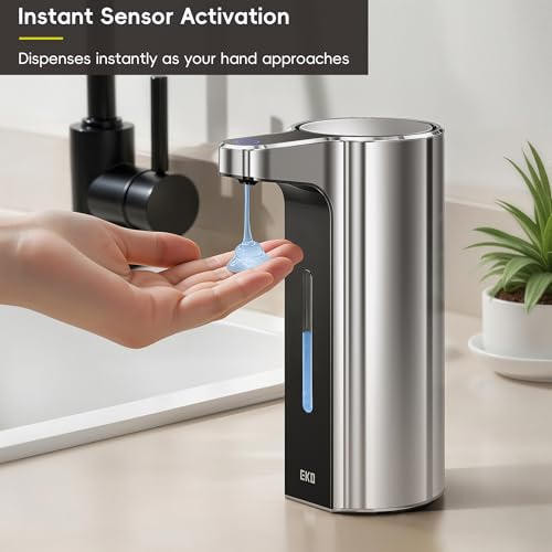 EKO Aroma Pro 13.5 fl oz Touchless Automatic Liquid Soap Dispenser, Rechargeable Hand & Dish Soap Dispenser for Bathroom and Kitchen, Waterproof, Adjustable Volume Control (Chrome Metallic) by EKO - Image 4