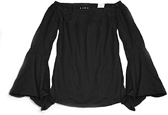 Loft Ann Taylor Womens Velvet Trim Bell Sleeve Shoulder Tee Small, Black