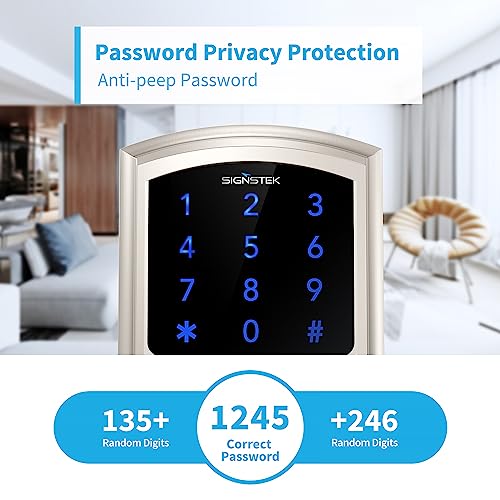 Signstek Keyless Entry Door Lock,Digital Smart Door Lock For Front Door,Keypad Door Lock With Handle And Security Key,Touchscreen,Easy Installation,Satin Nickel #TOP2